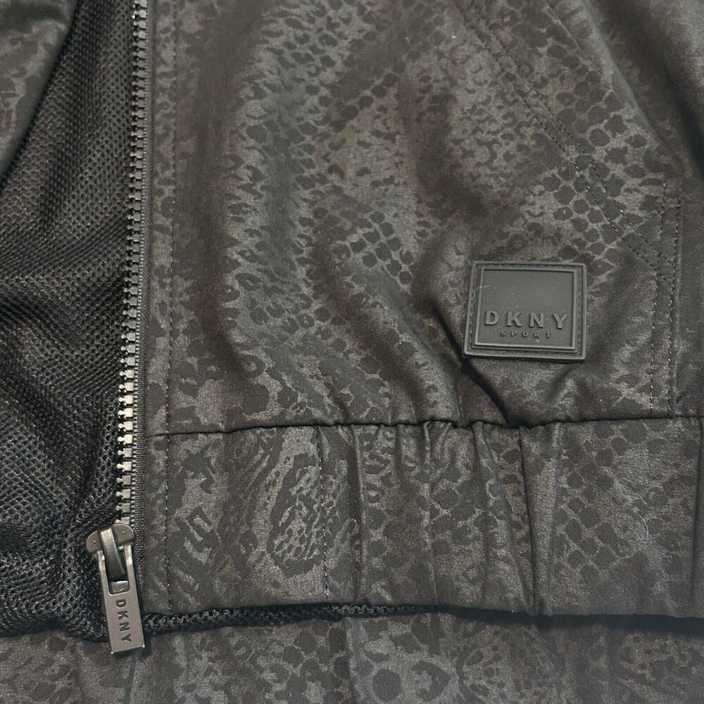 DKNY Sport Hooded Zip Jacket Black Snakeskin Print Mesh Lined XS Athleisure - Picture 5 of 10
